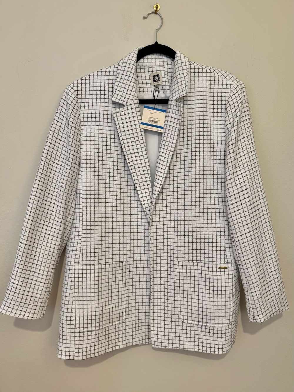 Anne Klein White & Black Grid Blazer Jacket